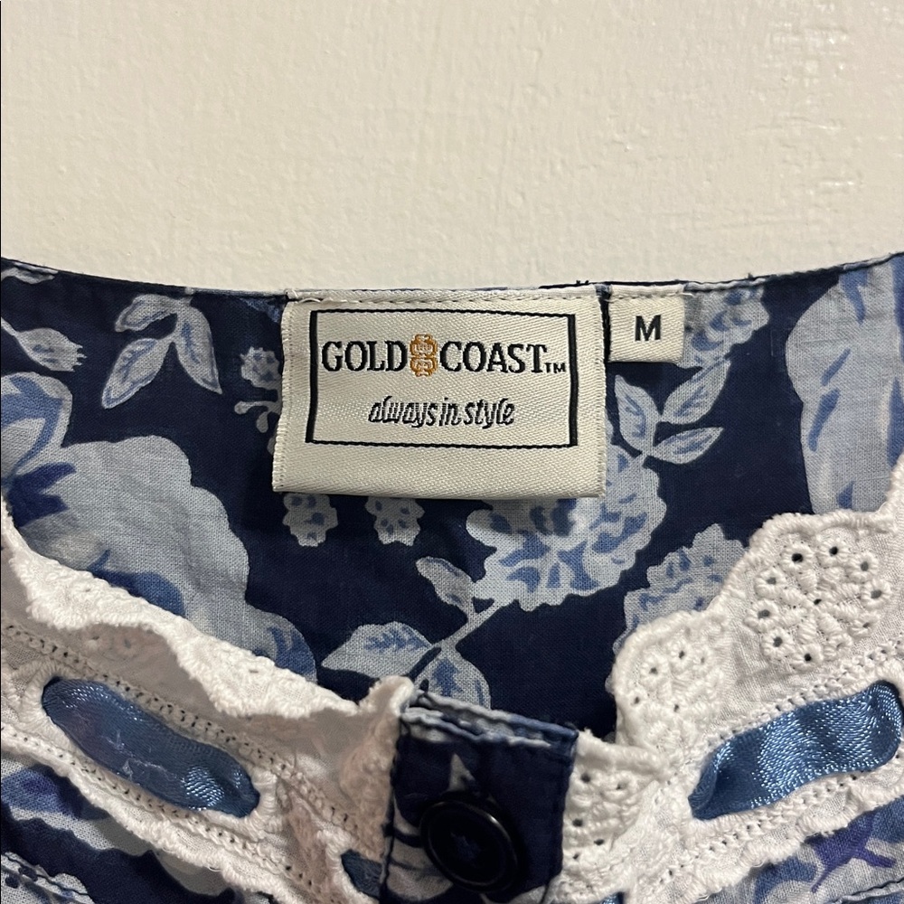 100% Cotton Navy Blue Floral Nightgown Nightdress with Ribbon and Lace Details - Picture 3 of 6